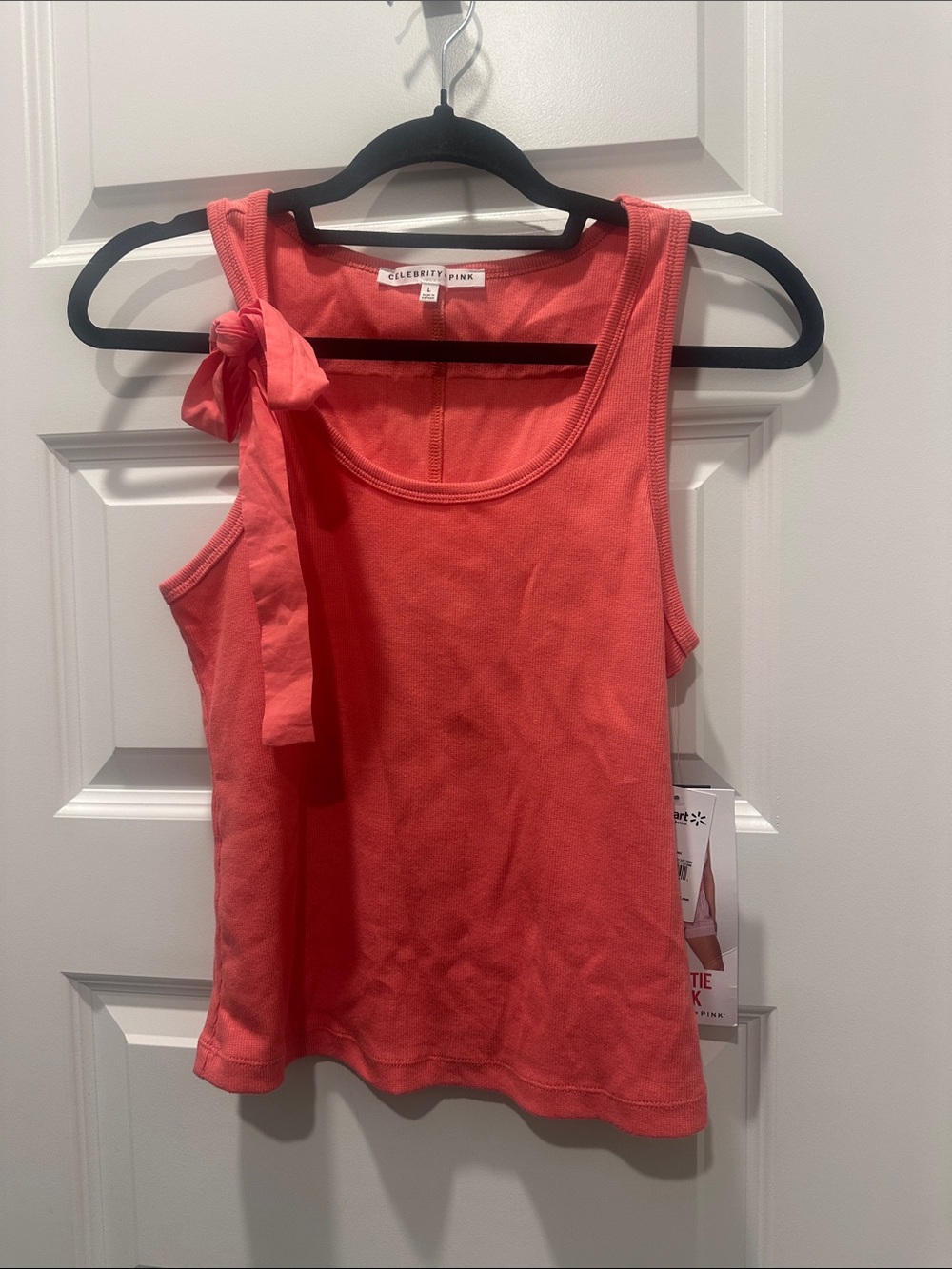 Celebrity Pink Coral Tie-Shoulder Ribbed Tank